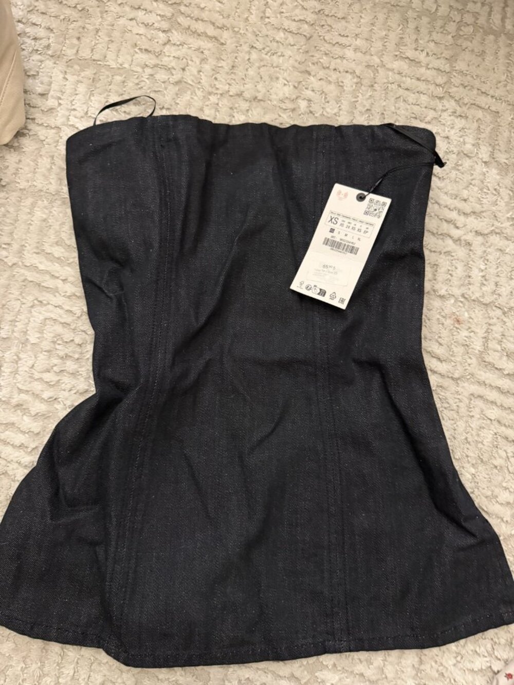 NWT Zara Navy Denim Strapless Top Size XS